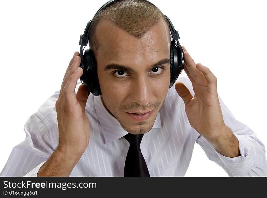 Businessman looking into camera