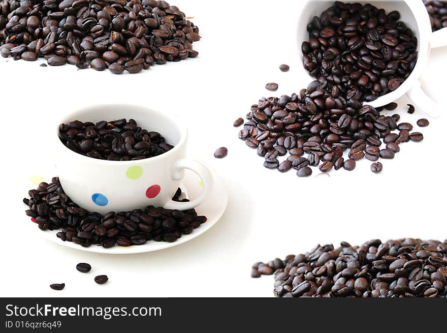 Shot of coffee cups and coffee beans. Shot of coffee cups and coffee beans