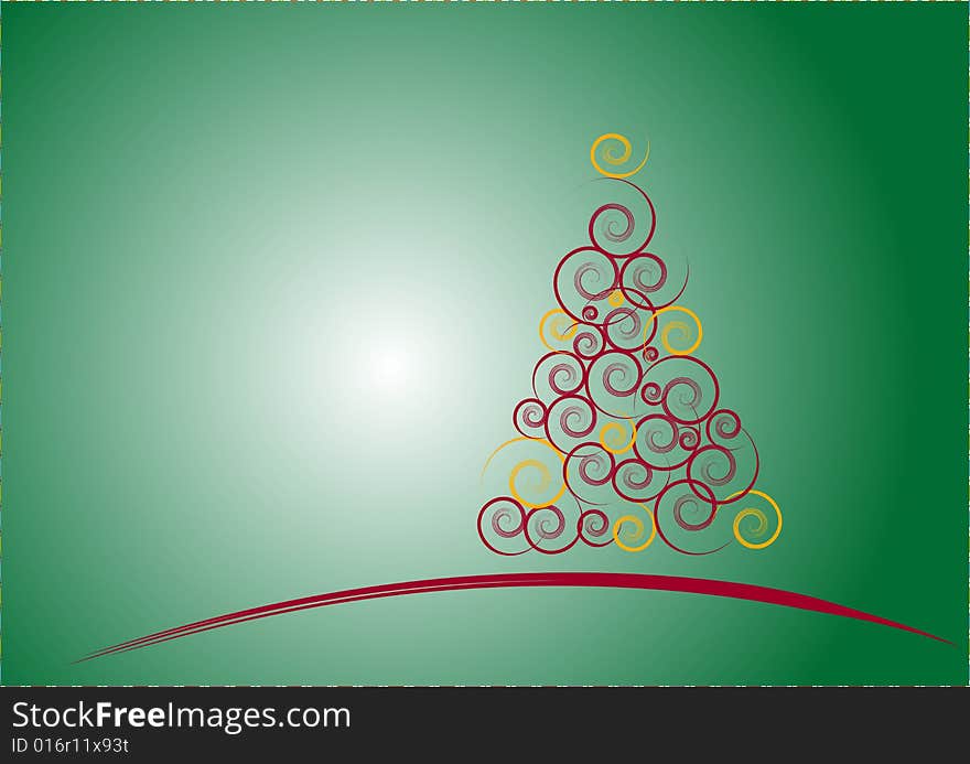 Color Christmas Tree isolated on a green background