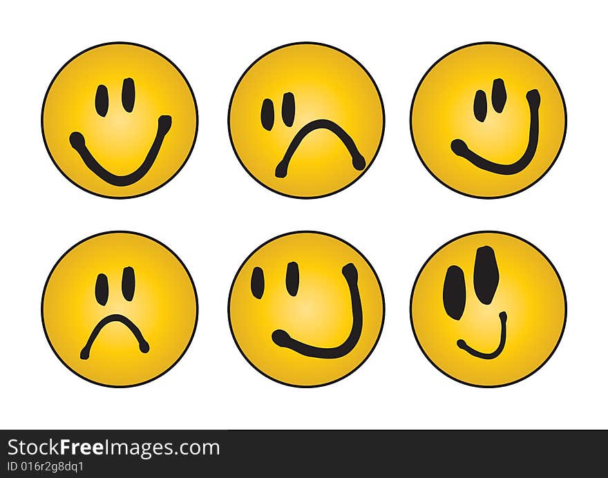 Symbols six different smiley faces, vector. Symbols six different smiley faces, vector