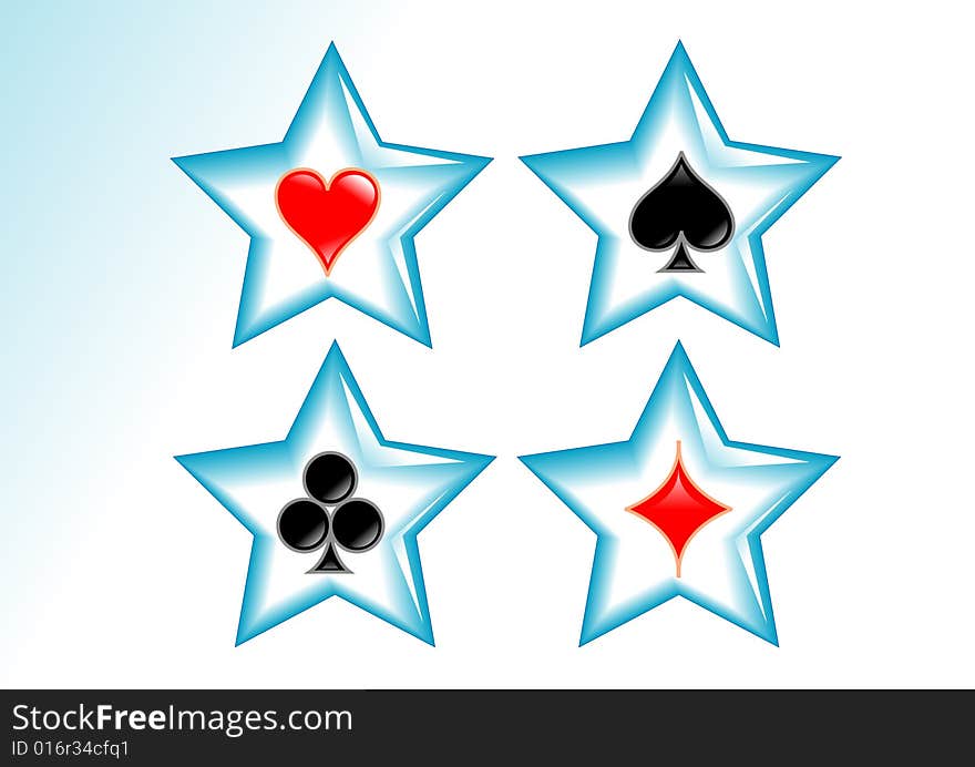 Poker symbols in blue and white star. Poker symbols in blue and white star