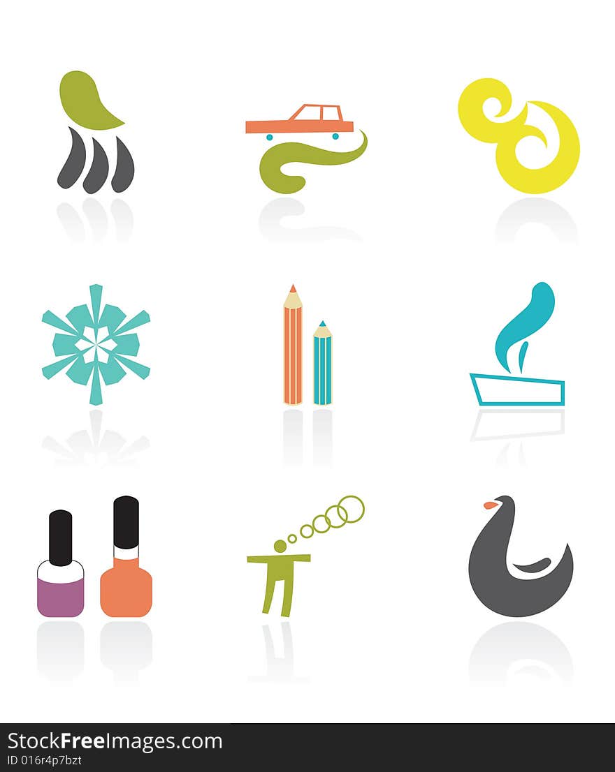 Set of nine cute design elements. Clean style, suitable for different concepts.