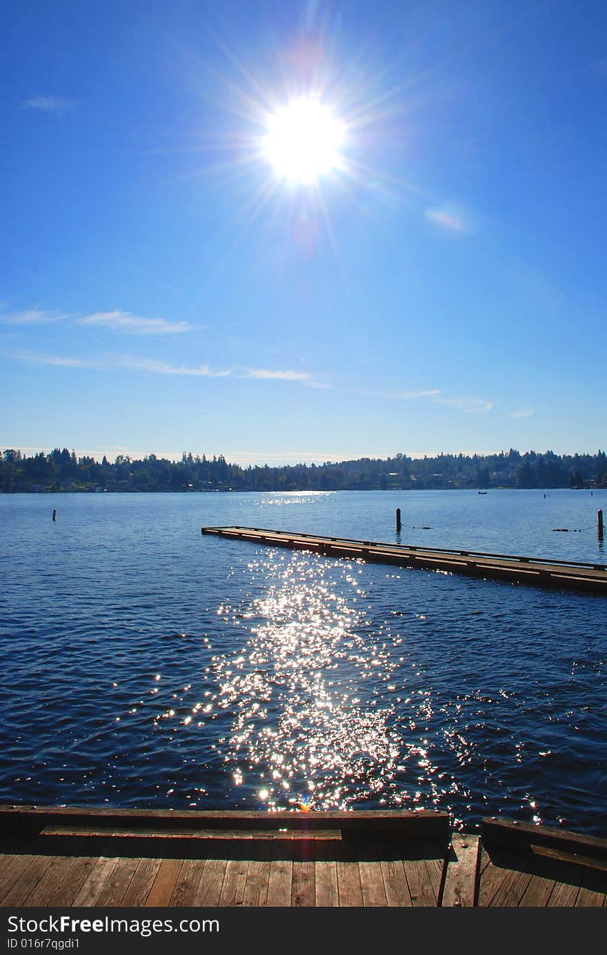 Wooden dock on calm day. Wooden dock on calm day