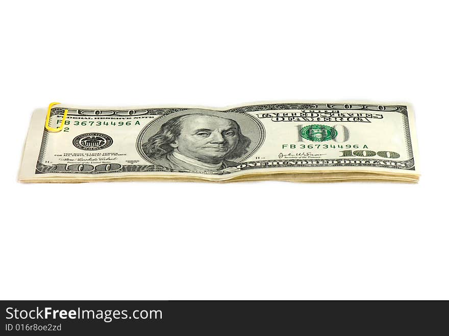 Pack of dollars of the USA on a white background