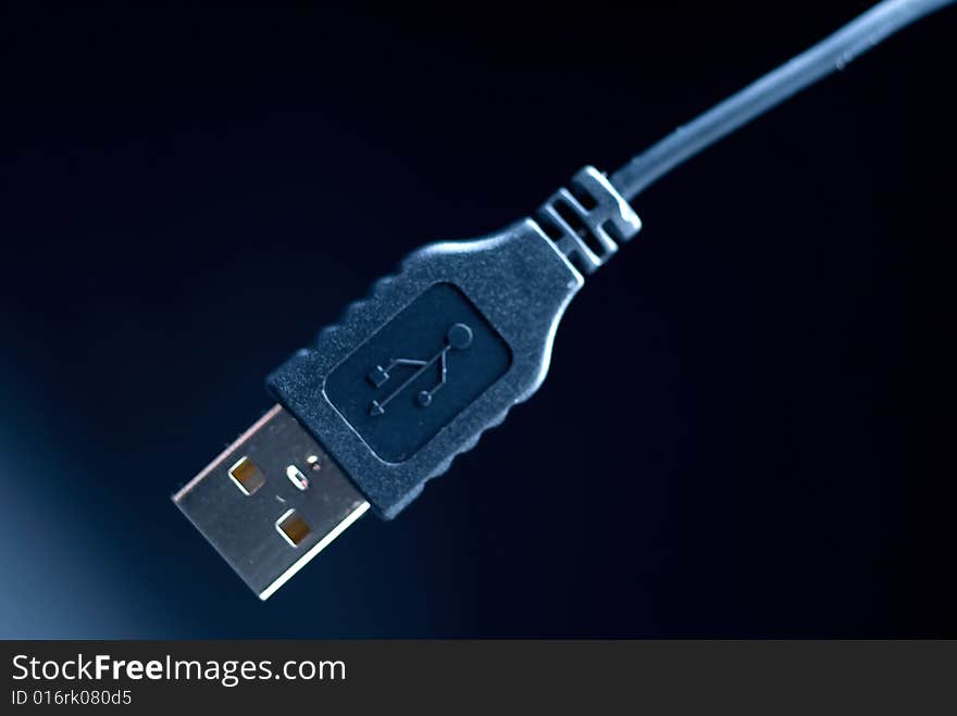 Black USB comouter cable with electric blue highlights. Black USB comouter cable with electric blue highlights