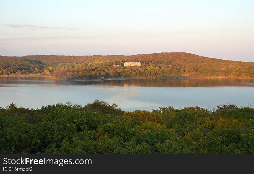 Sea and forest autumn scenery (landscape).