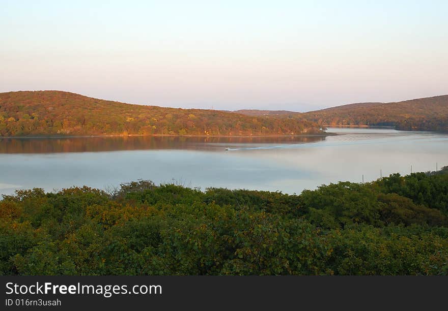 Sea and forest autumn scenery (landscape).