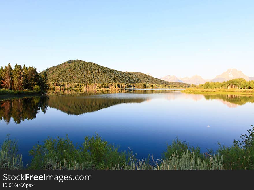 The Oxbow Bend Turnout Area in Grand Teton National Park in the morning light. The Oxbow Bend Turnout Area in Grand Teton National Park in the morning light