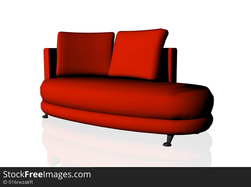 Modern red divan on white background.