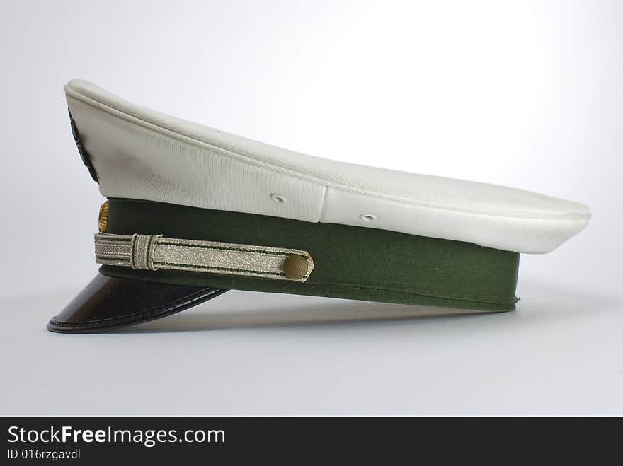 A German police hat, against a white background