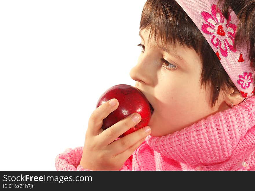 Pretty child eating FRESH apple. Pretty child eating FRESH apple