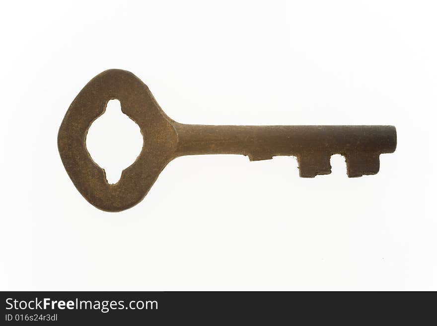 Old rusted key isolated on white background. Old rusted key isolated on white background