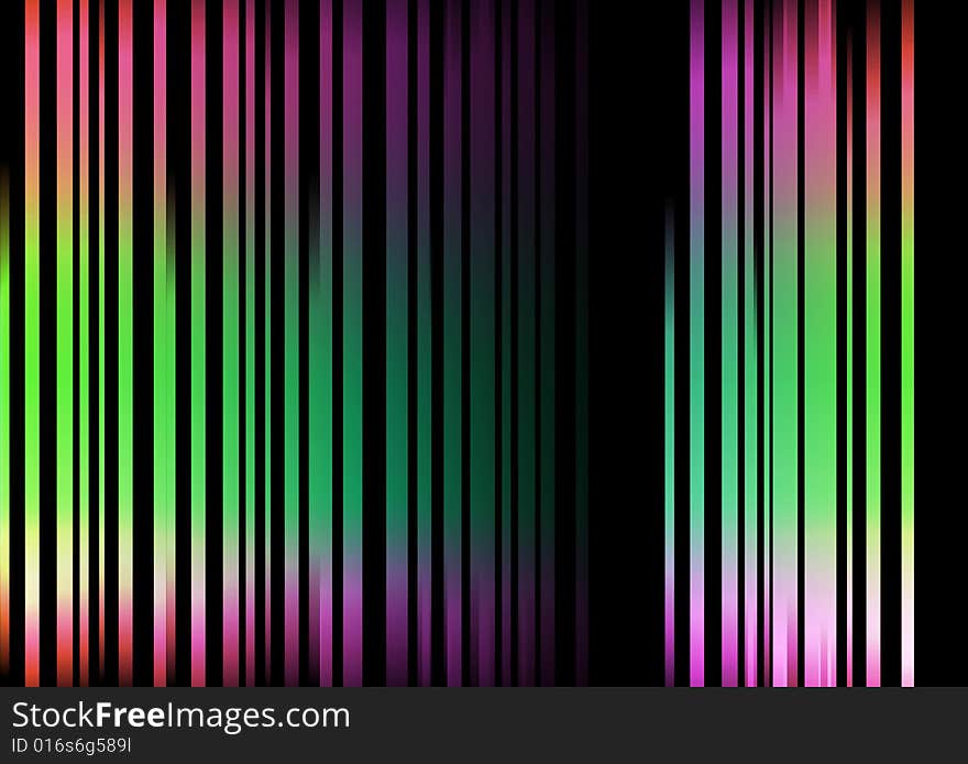 An abstract background in landscape format wth multicoloured vertical stripes set on a black background. An abstract background in landscape format wth multicoloured vertical stripes set on a black background.