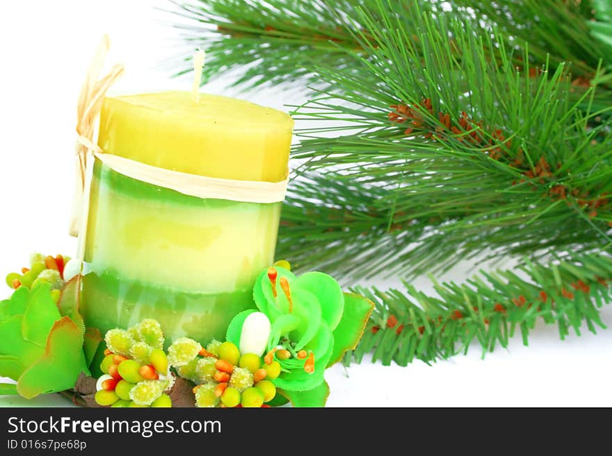 Christmas ornaments.Candle,fir-tree,flowers,berry.