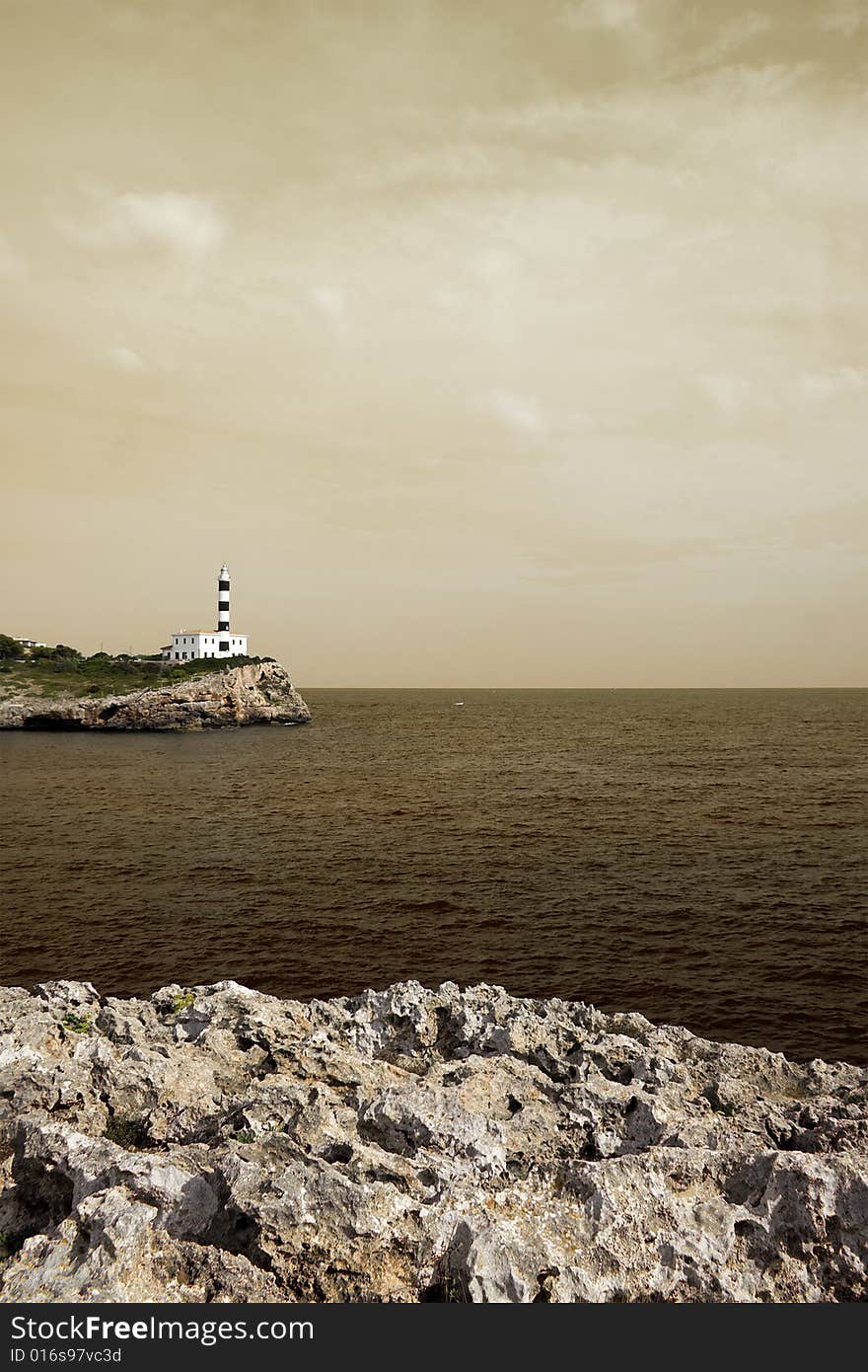 Portocolom lighthouse, mallorca, havana toned