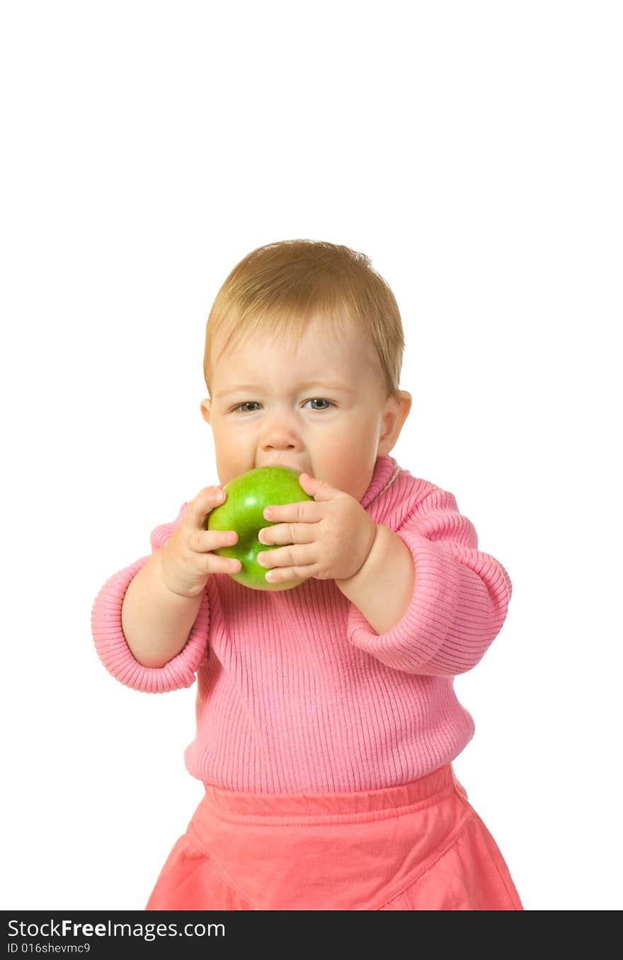 Small baby with apple #7 isolated on white