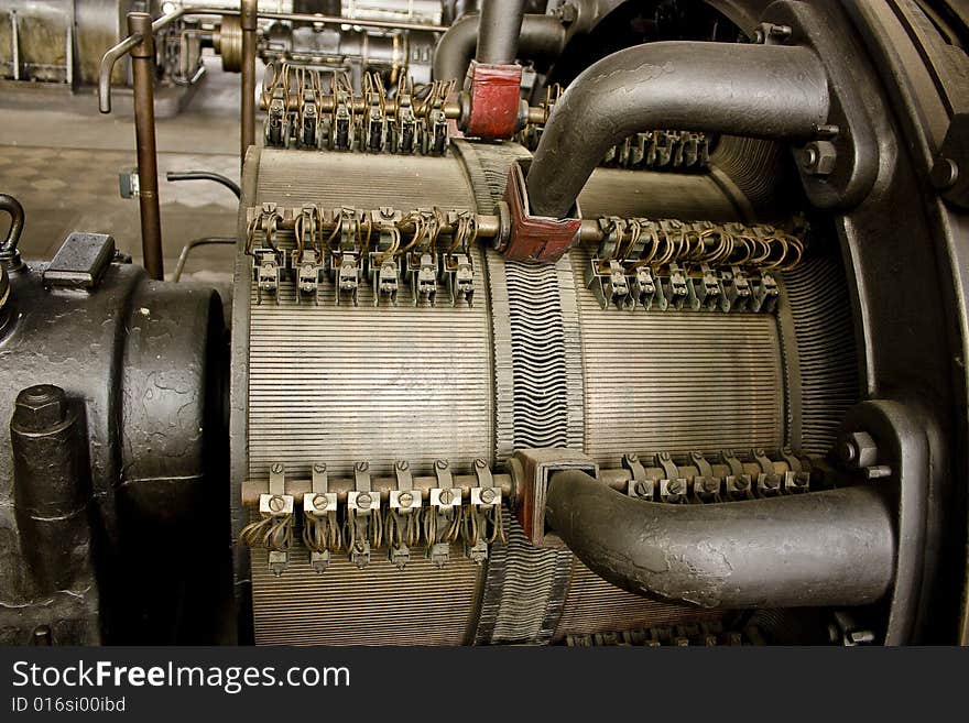 Old electromotor in engine room. Old electromotor in engine room