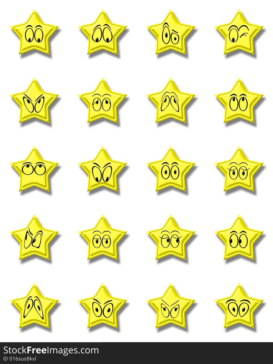 Yellow smile stars on white. Yellow smile stars on white