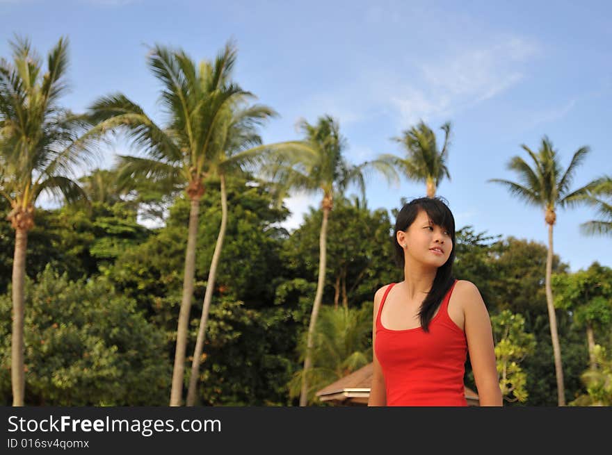 Woman and palm trees. Woman and palm trees.