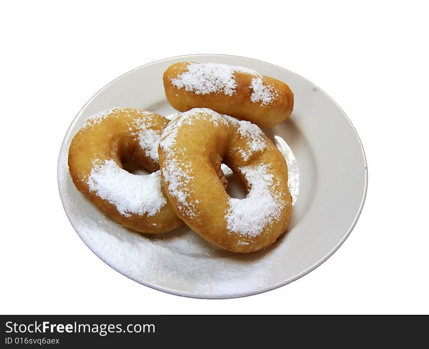 Donuts on a plate isolated on a white background