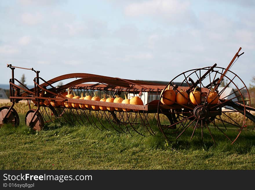 Fall machinery full of pumpkins