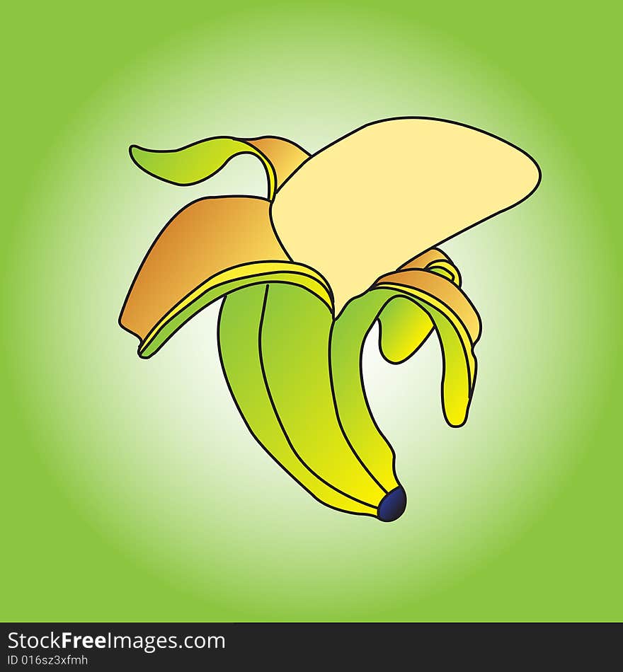 Abstract colorful vector illustration with half peeled banana