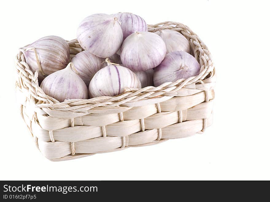 Basket full of garlic.