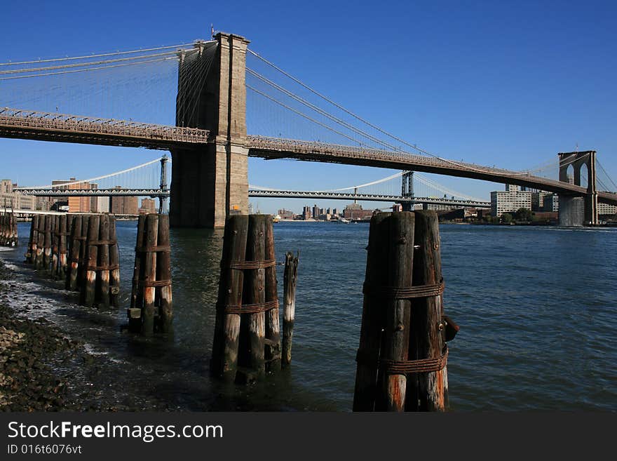 A view of the Brooklyn Bridge (Manhattan Bridge in the background). A view of the Brooklyn Bridge (Manhattan Bridge in the background).