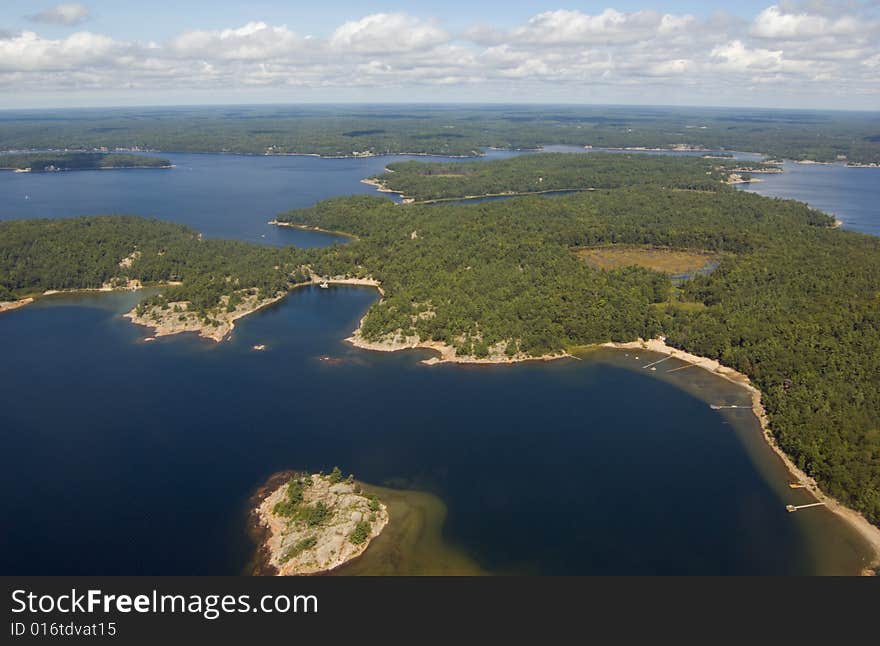 Bird's-eye view on lake and islands