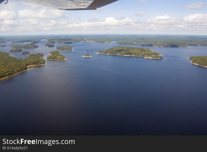 Bird's-eye view on lake and islands