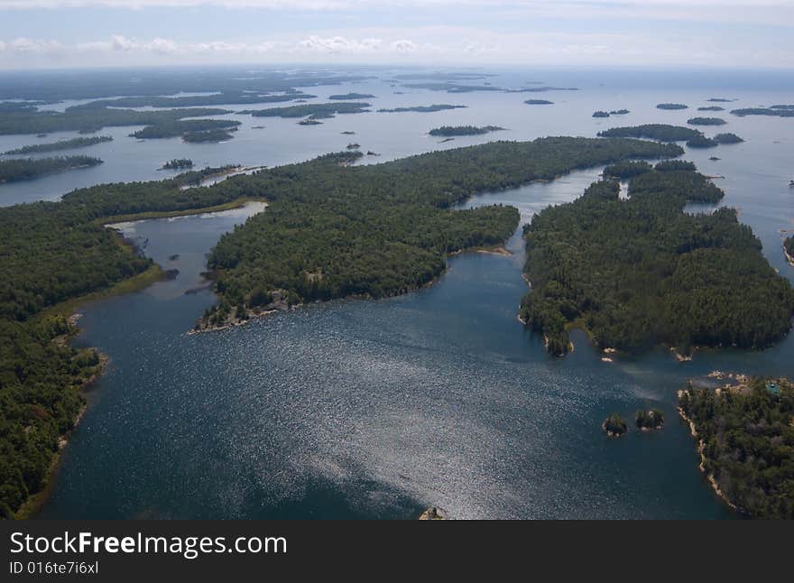 Bird's-eye view on lake and islands