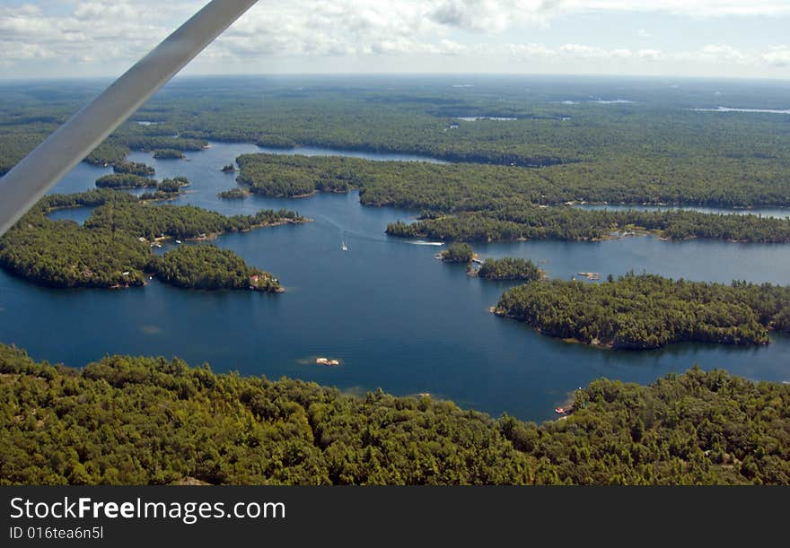 Bird's-eye view on lake and islands