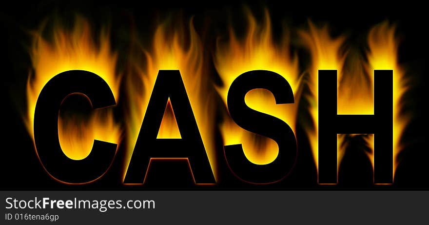 Cash word isolated in fire background