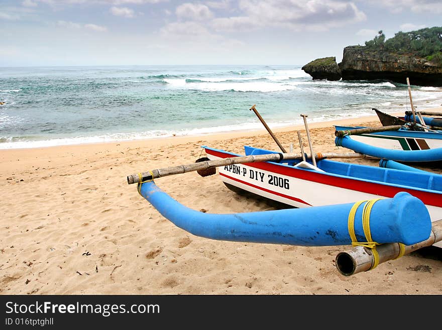 Fisherman boat on the beach in drini  indonesia. Fisherman boat on the beach in drini  indonesia