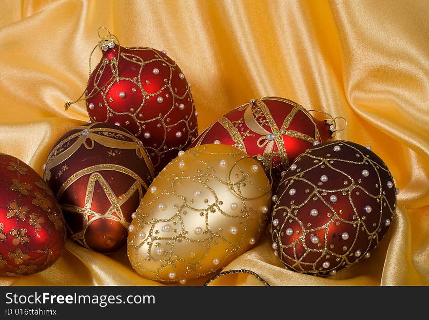 Christmas ornament, photo on the fabric background