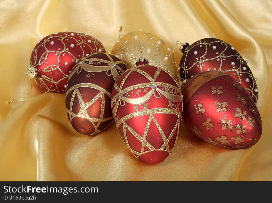 Christmas ornament, photo on the fabric background