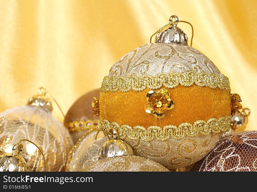 Christmas ornament, photo on the fabric background