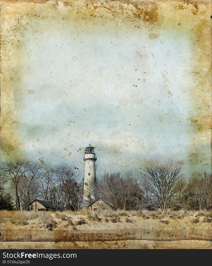 Lighthouse on a grunge background with copy-space for your own text.