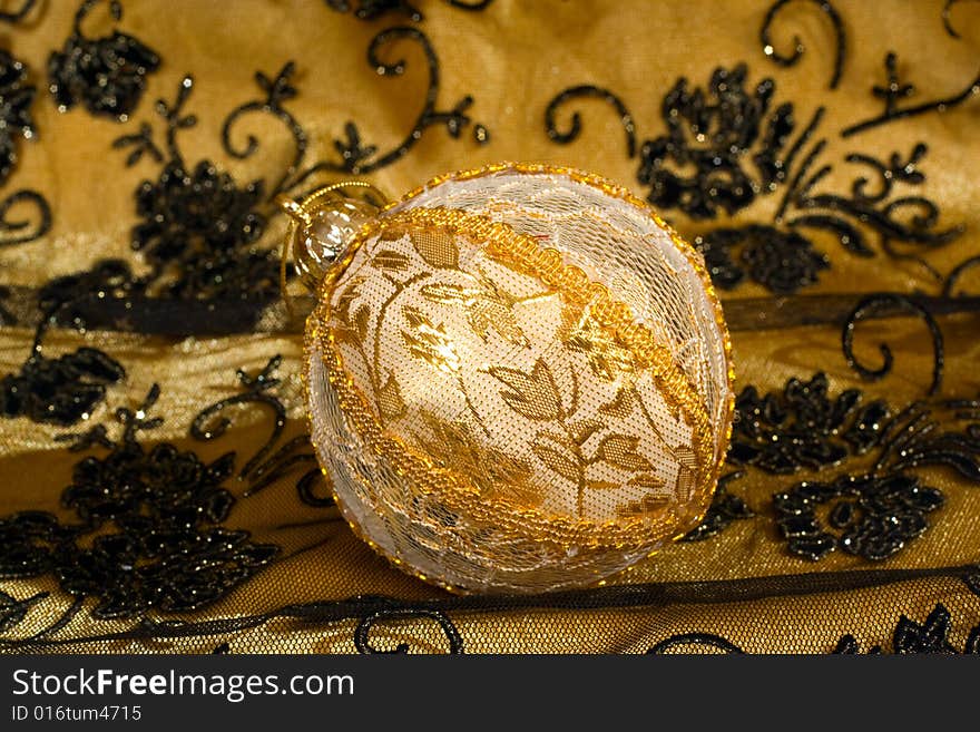 Christmas ornament, photo on the fabric background