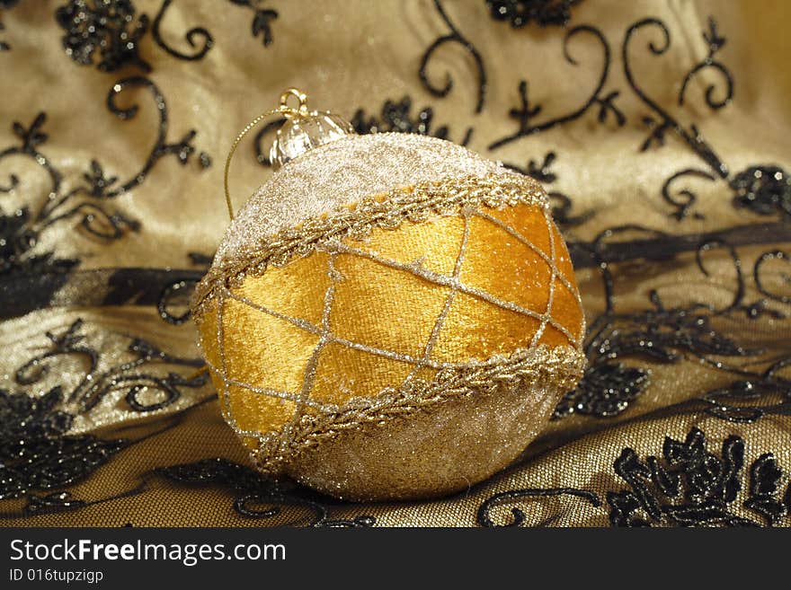 Christmas ornament, photo on the fabric background