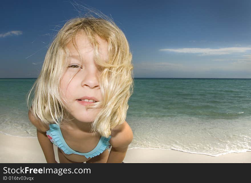 Child on Beach Close-Up