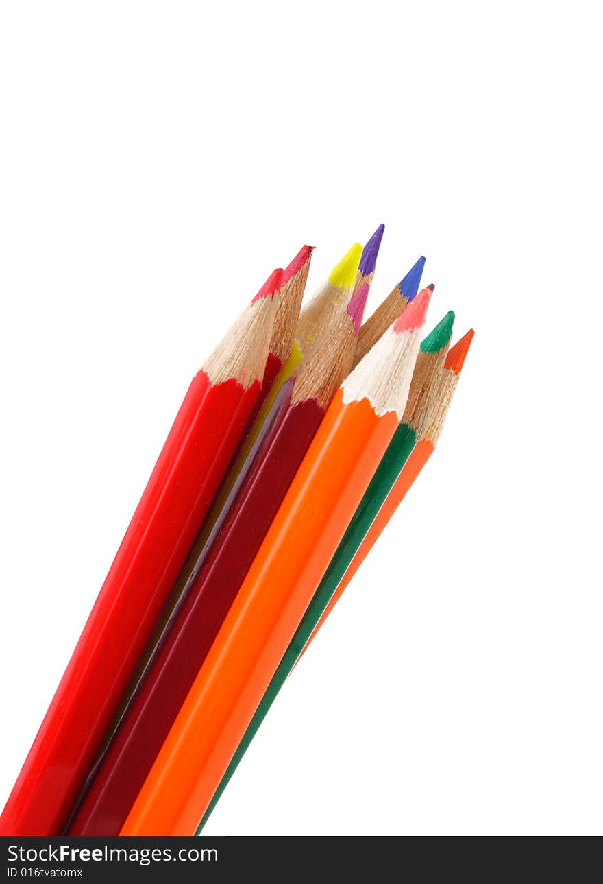 Colored pencils photo on the white background