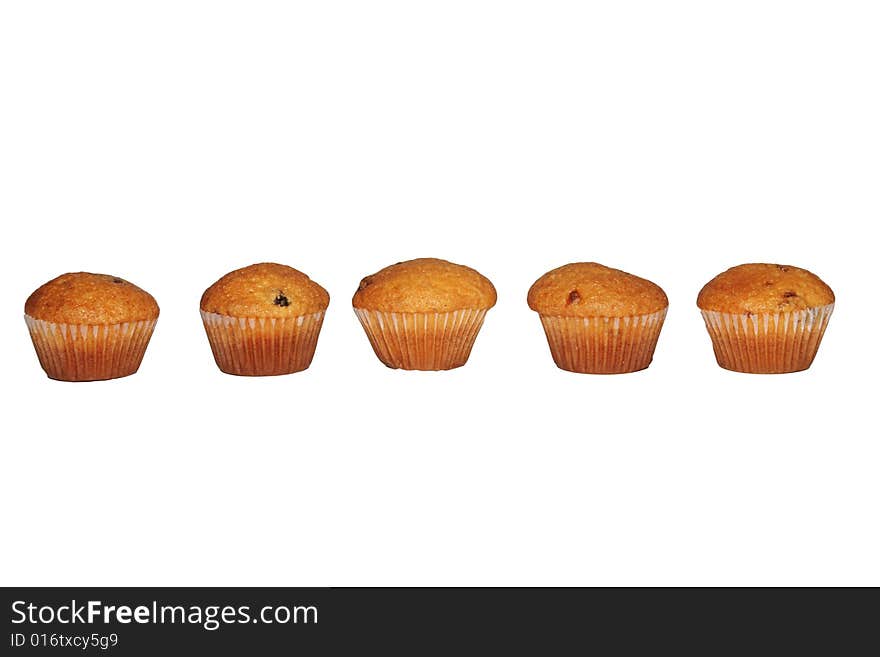 Five muffins isolated on white. Five muffins isolated on white