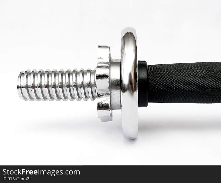 Close up of the half metal dumb-bell isolated on white background.