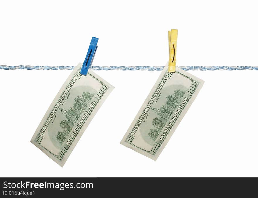 Drying dollars isolated on white. Drying dollars isolated on white