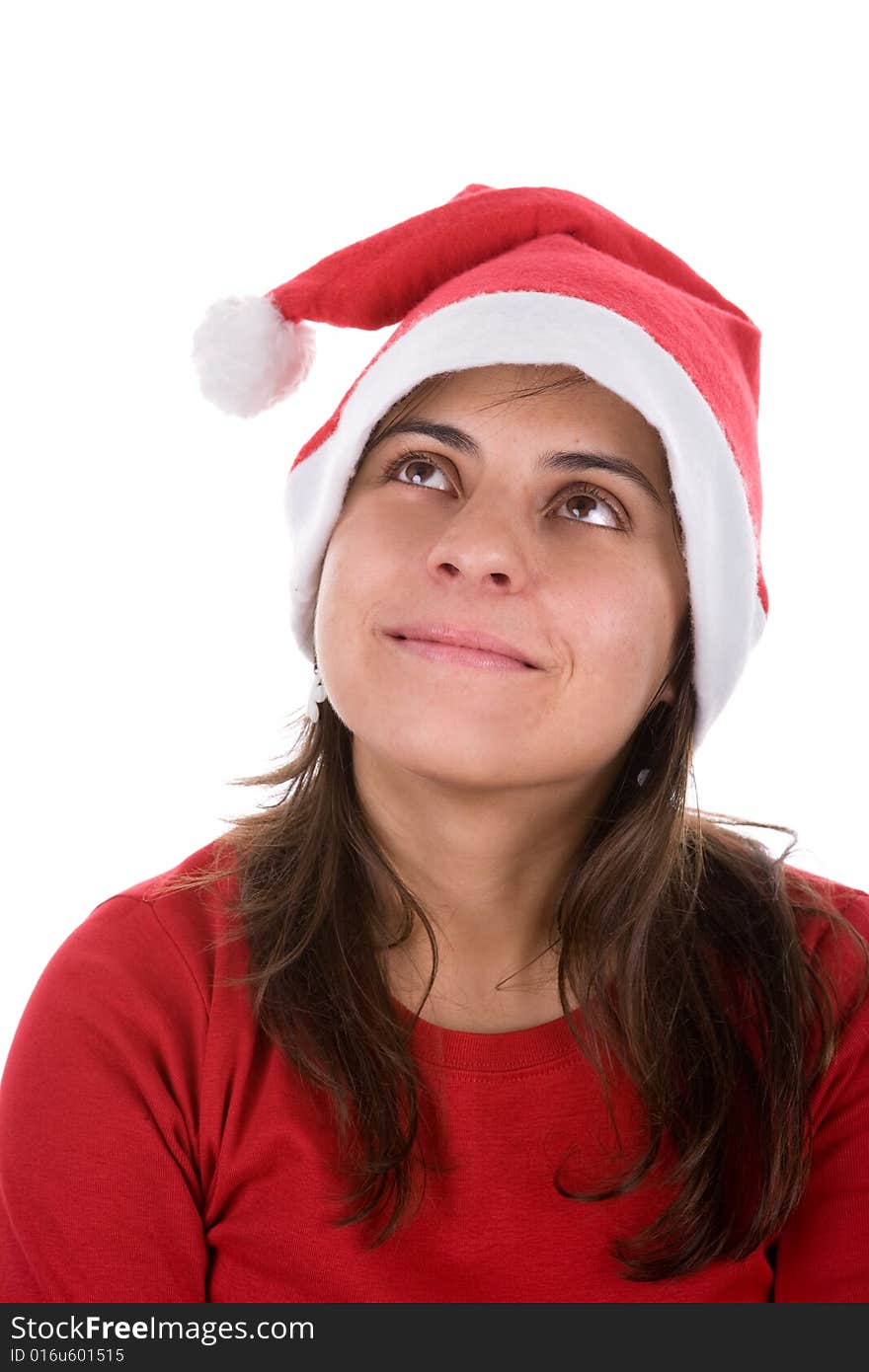 Young Santa Woman Looking Up