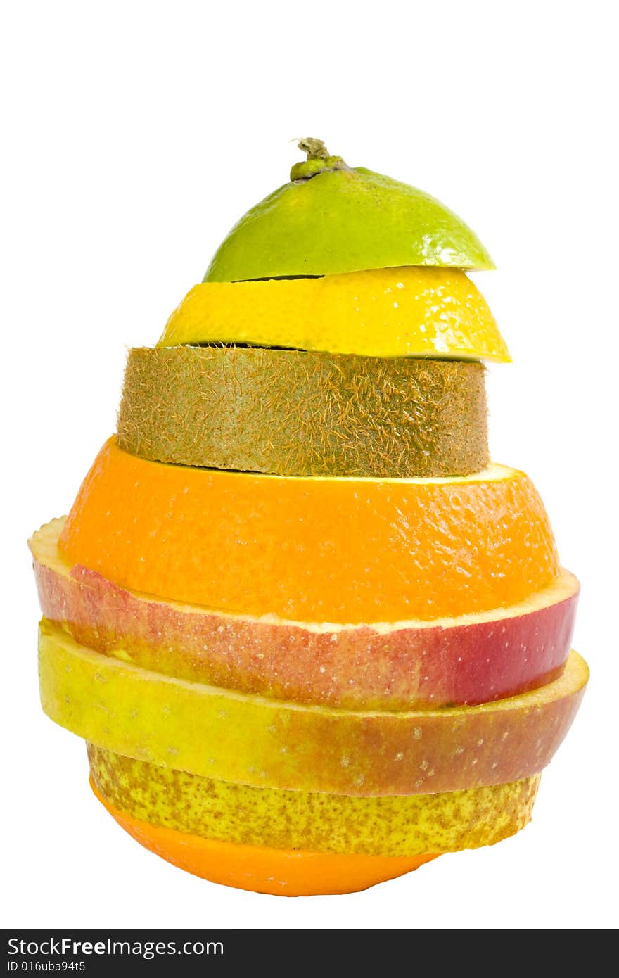 A new fruit composed of kiwi, orange, apple, lime and lemon slices