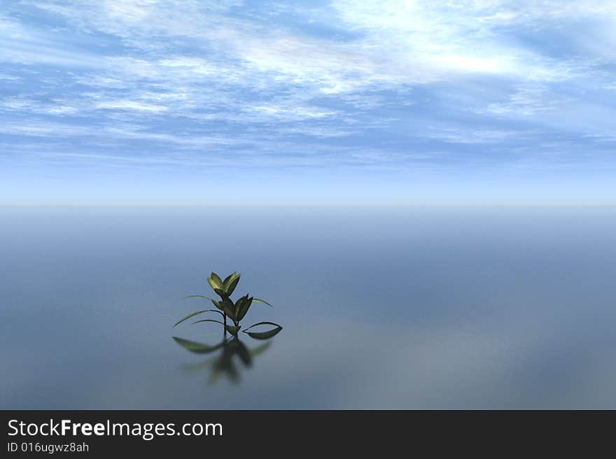 Illustration of a plant isolated against ocean and sky. Illustration of a plant isolated against ocean and sky.