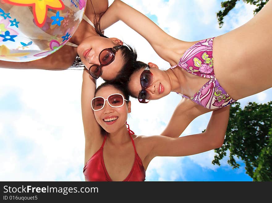 Group of asian girls having fun under the bright blue sky. Group of asian girls having fun under the bright blue sky