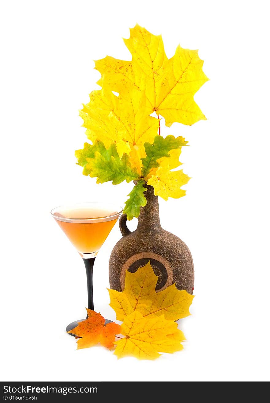 Maple And Oak Branches With Wine